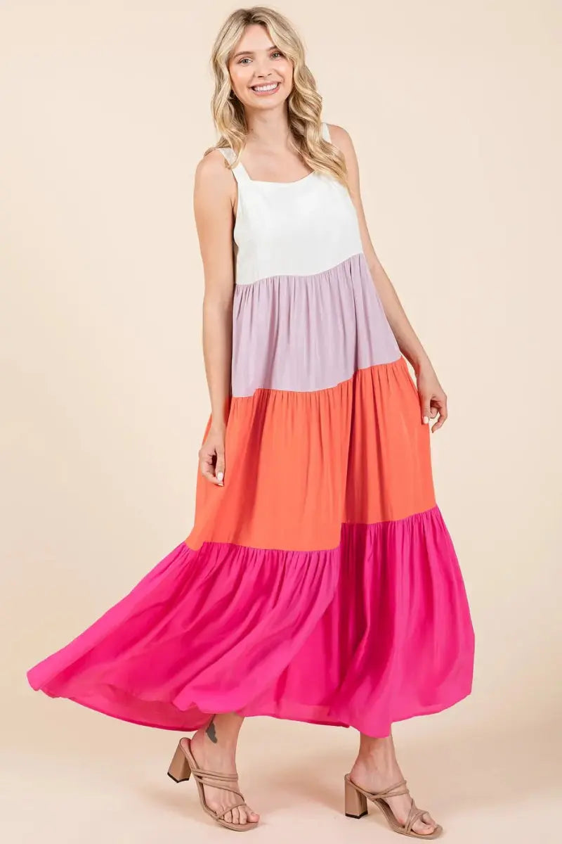 Mittoshop Color Block Tiered Pull-On Maxi Dress for Women - Love Salve